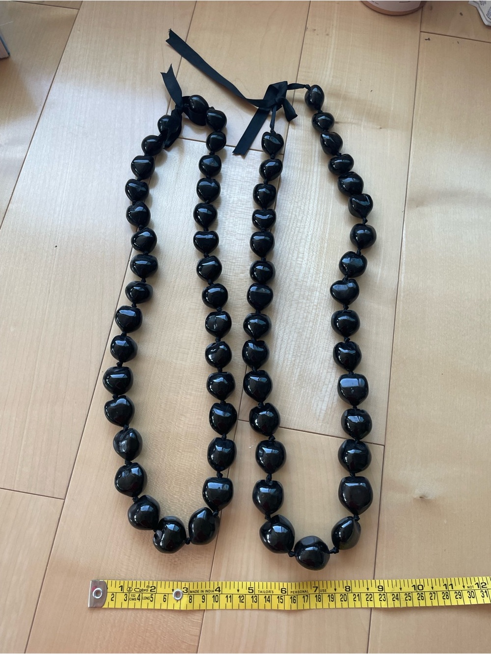 Black Kukui Nut, Polished Seed Lei Necklaces, Pair of 2 Traditional Hawaiian lei